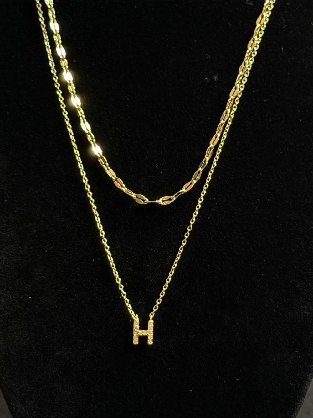 Gold Plated 925 Silver Double-Layer 'H' Pendant Necklace - Picture 4 of 5